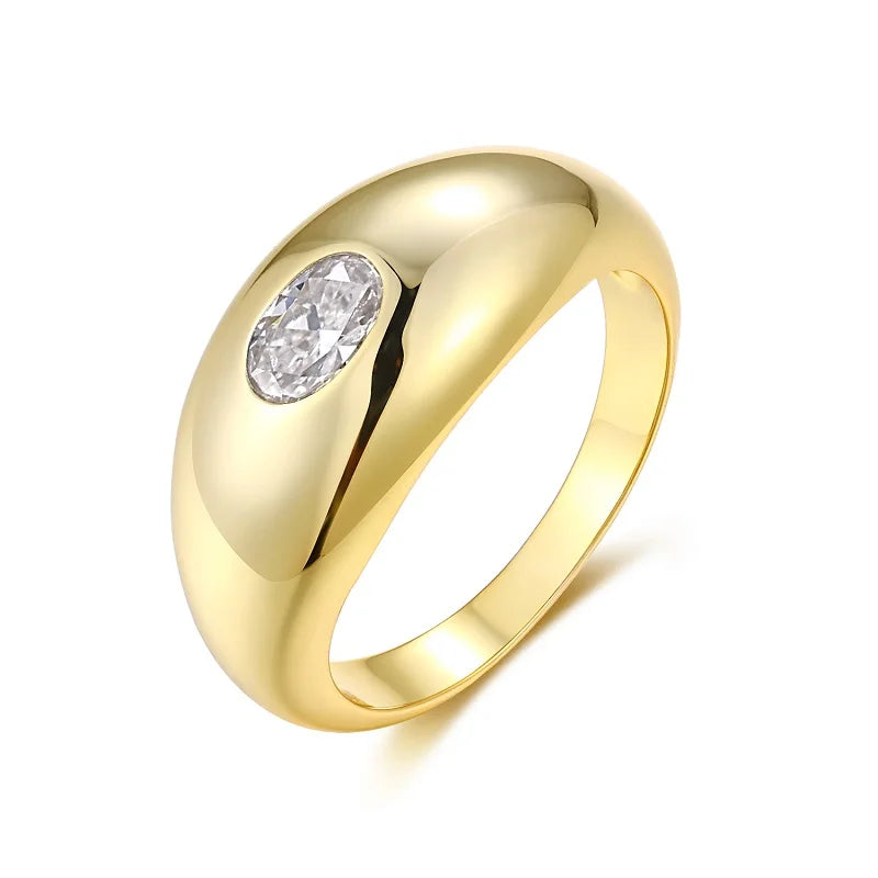 JIUZUAN Christmas Gift Moissanite Ring, 18K Gold Plated S925 Silver, Unique Oval Design, Hypoallergenic Jewelry for Women