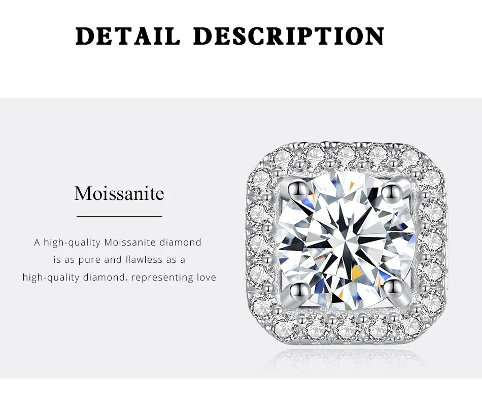 Moissanite Diamond Unusual Square Halo Stud Earrings For Women Certified 925 Sterling Silver Trendy Fine Anniversary Jewelry