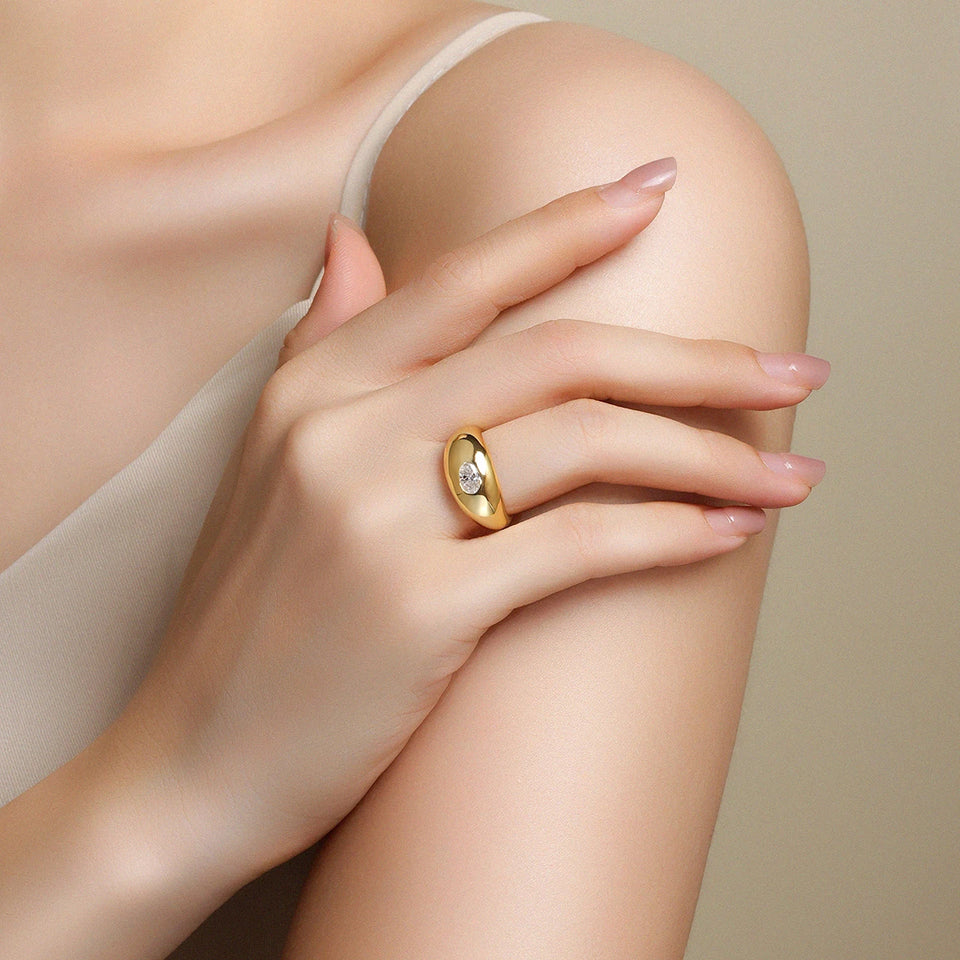 JIUZUAN Christmas Gift Moissanite Ring, 18K Gold Plated S925 Silver, Unique Oval Design, Hypoallergenic Jewelry for Women