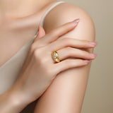 JIUZUAN Christmas Gift Moissanite Ring, 18K Gold Plated S925 Silver, Unique Oval Design, Hypoallergenic Jewelry for Women