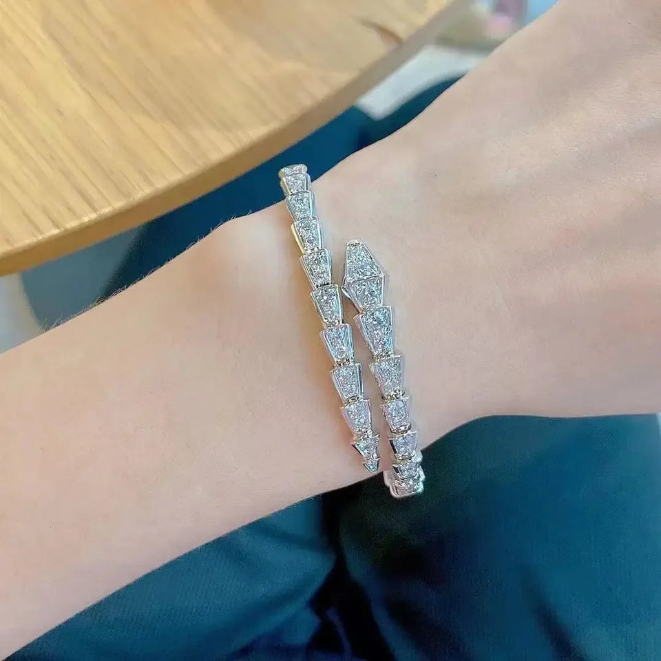 M-JAJA Moissanite Snake Bracelets Diamond Snake Wedding Ring for Women Adjustable 925 Sterling Silver Bangle Luxury Jewelry Set