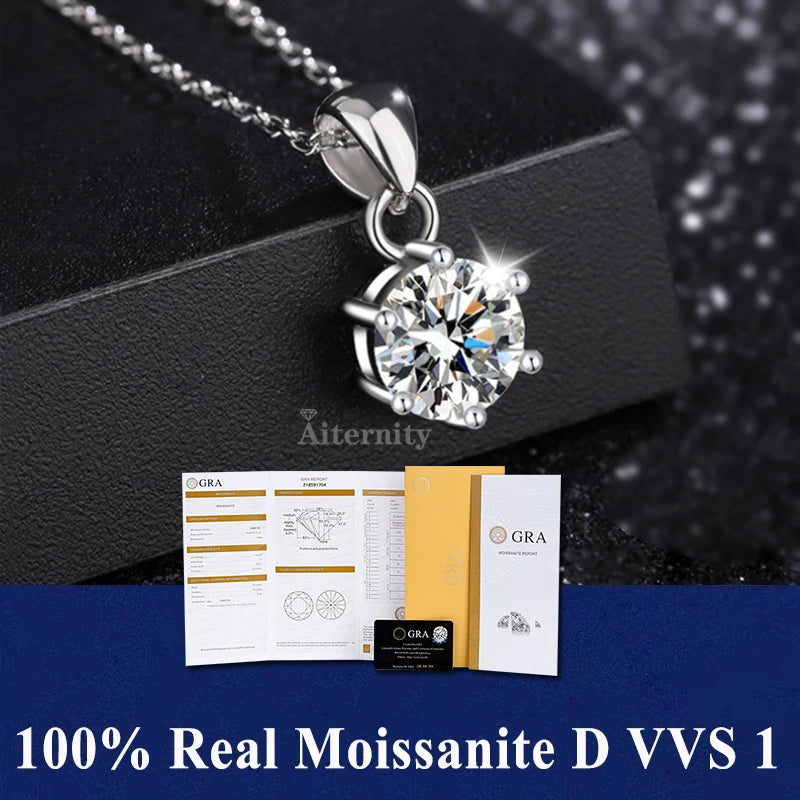 925 Sterling Silver Necklace Pendant 100% Real Moissanite For Women Fashion Clavicle Chain Necklaces Wedding Party Jewelry Gift
