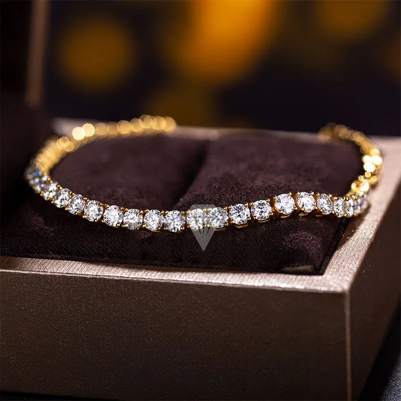 Moissanite Tennis Bracelet Original S925 Sterling Silver Plated 18k Yellow Gold with GRA Bracelets for Women Man