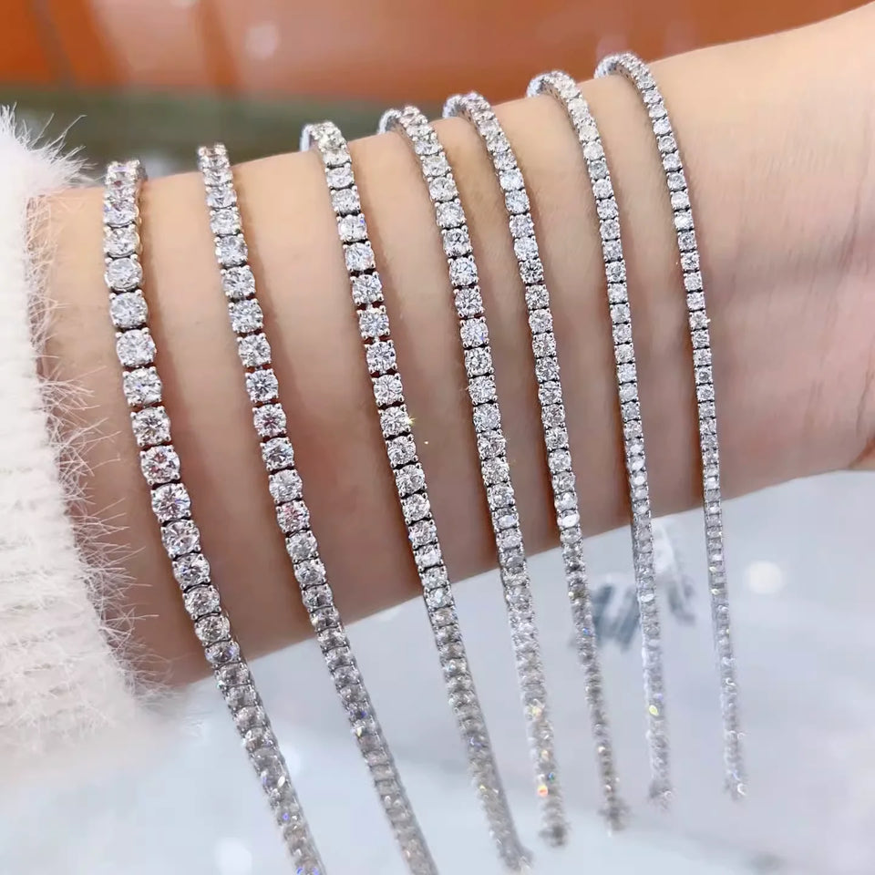 Moissanite Tennis Bracelet for Women 925 Sterling Silver Round Cut 2mm 3mm 4mm 5mm Size Options Elegant Fine Jewelry Gift