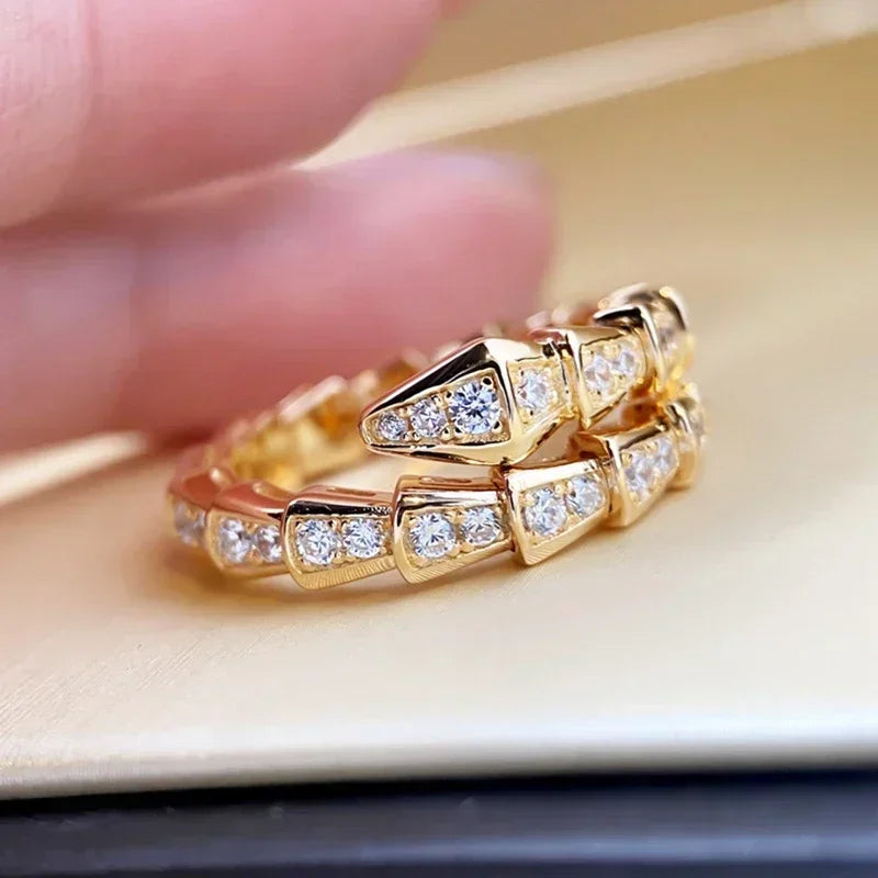 M-JAJA Moissanite Snake Bracelets Diamond Snake Wedding Ring for Women Adjustable 925 Sterling Silver Bangle Luxury Jewelry Set