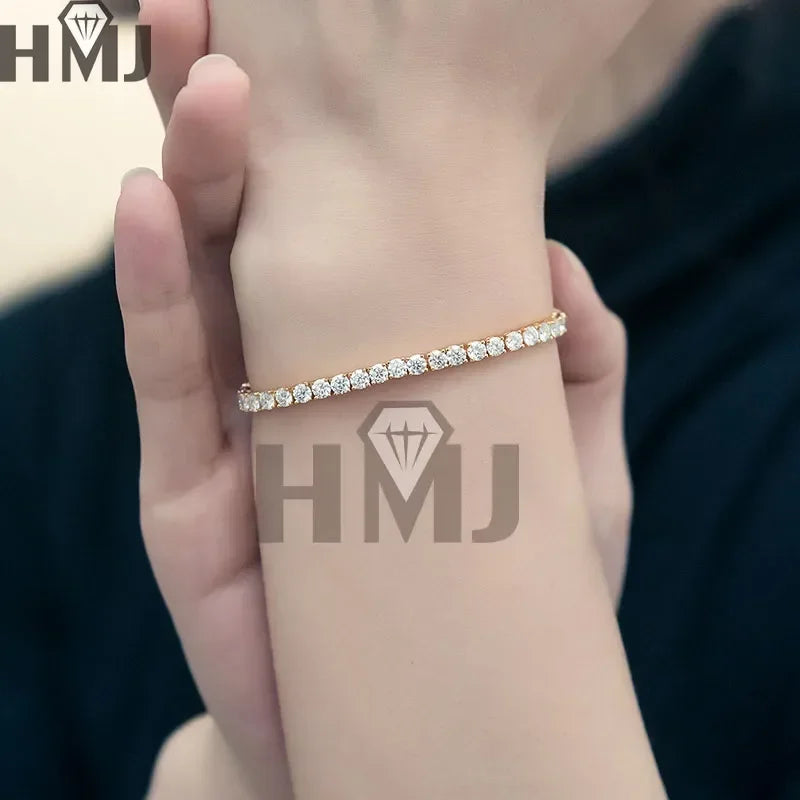 Moissanite Tennis Bracelet Original S925 Sterling Silver Plated 18k Yellow Gold with GRA Bracelets for Women Man