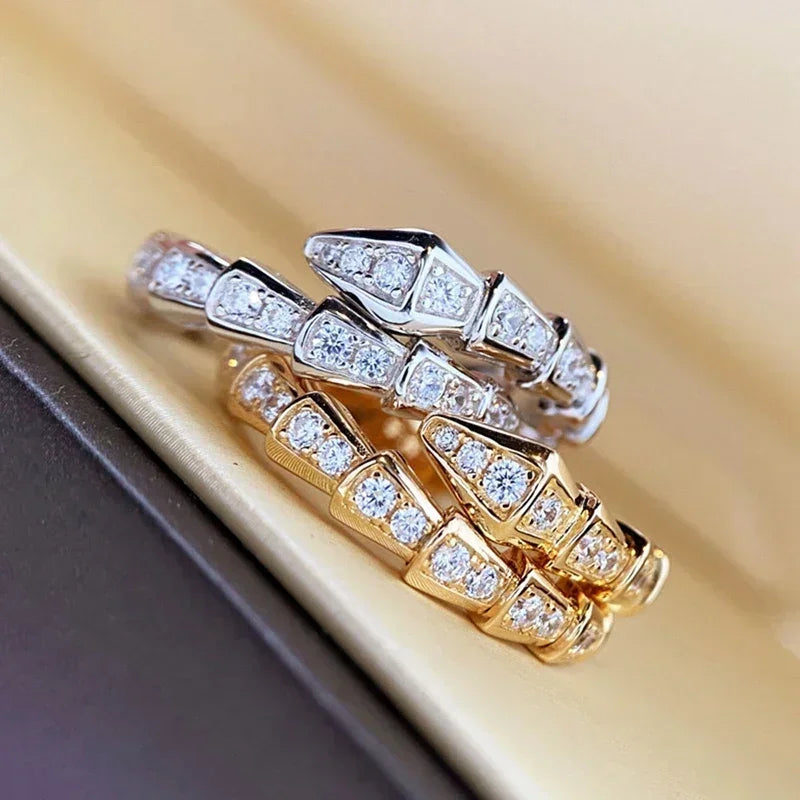 M-JAJA Moissanite Snake Bracelets Diamond Snake Wedding Ring for Women Adjustable 925 Sterling Silver Bangle Luxury Jewelry Set