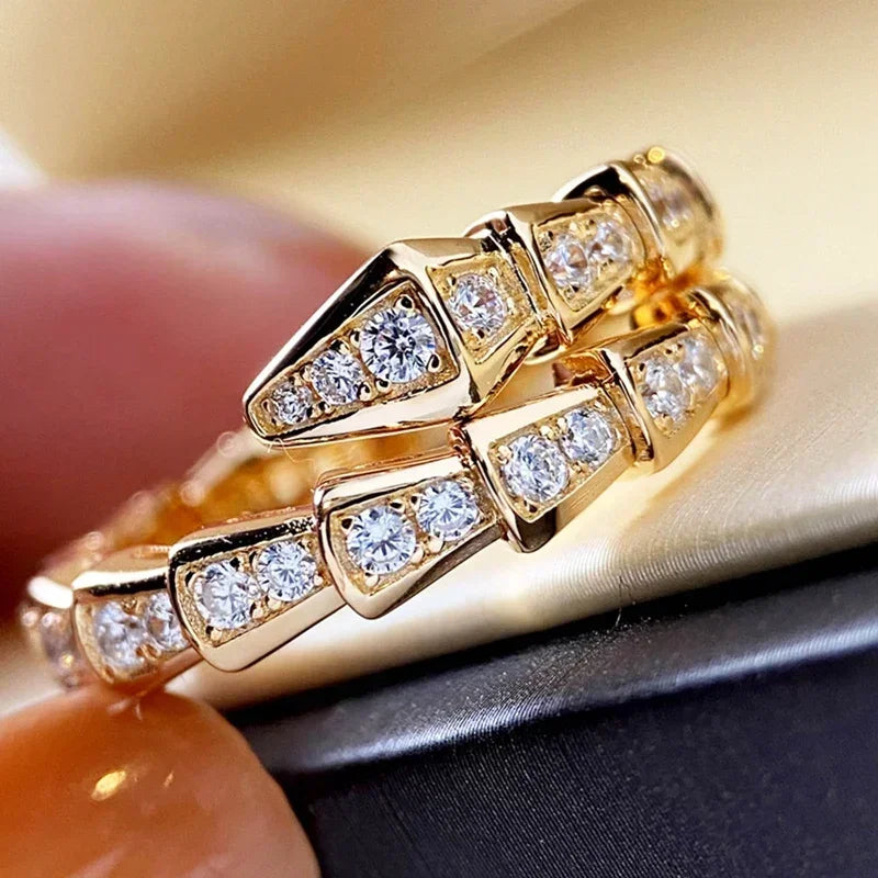 M-JAJA Moissanite Snake Bracelets Diamond Snake Wedding Ring for Women Adjustable 925 Sterling Silver Bangle Luxury Jewelry Set