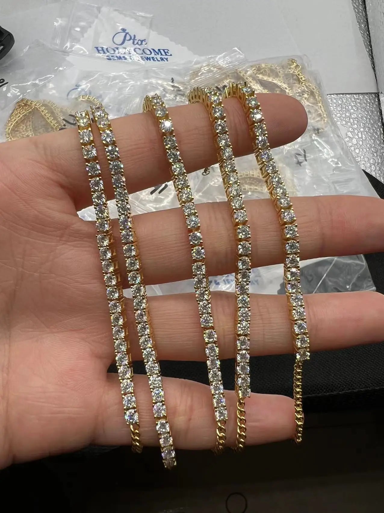 Moissanite Tennis Bracelet Original S925 Sterling Silver Plated 18k Yellow Gold with GRA Bracelets for Women Man