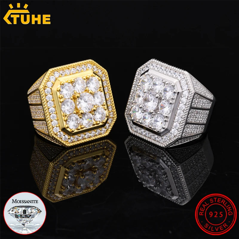 Moissanite Finger Rings Men Certificate Square Couple Ring For Women Luxury 925 Sterling Silver High Quality Hip Hop Jewelry