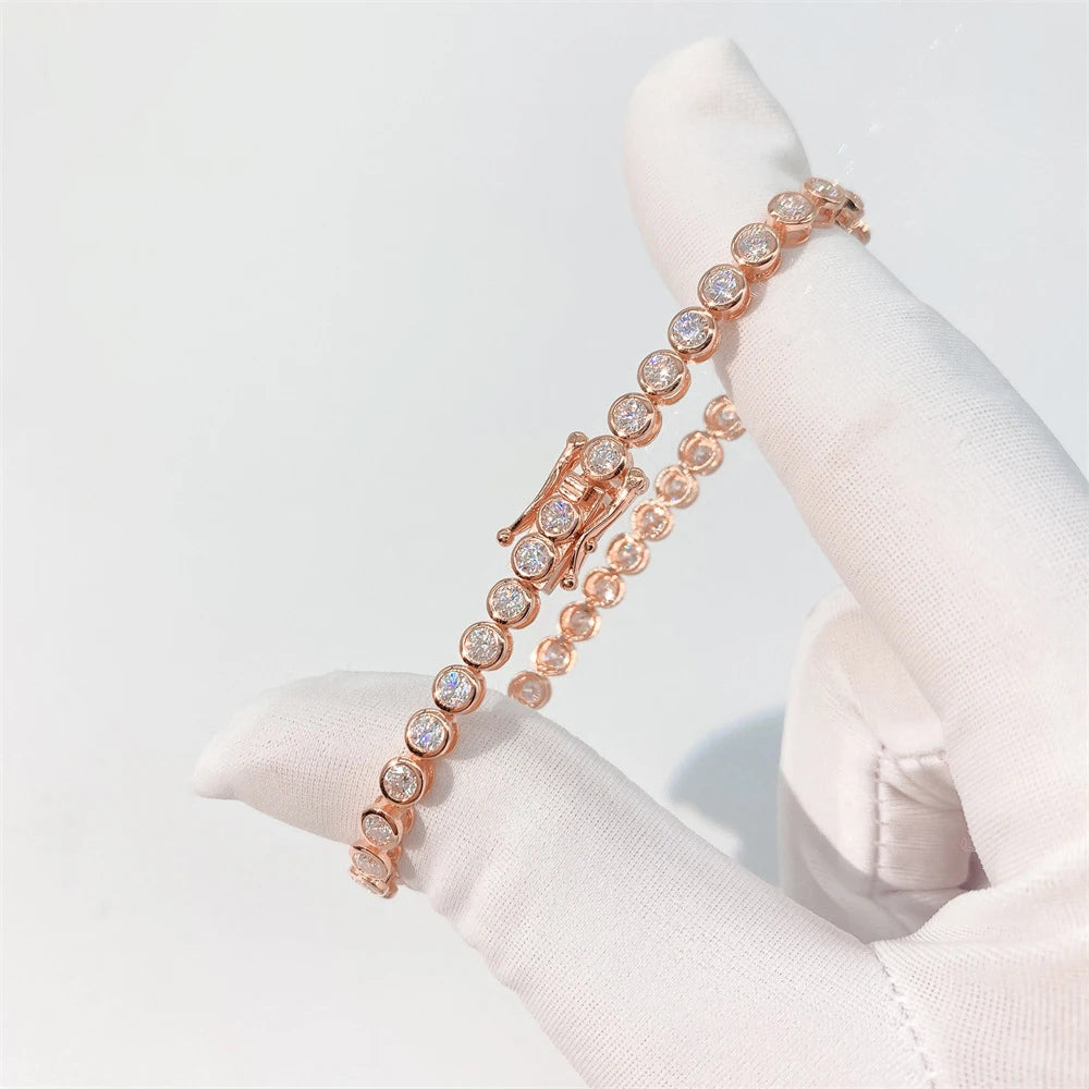 2mm Moissanite Tennis Bracelet for Woman Men 925 Sterling Silver Plated 18k Gold Hip Hop Chain Round Bubble Diamond Bracelets