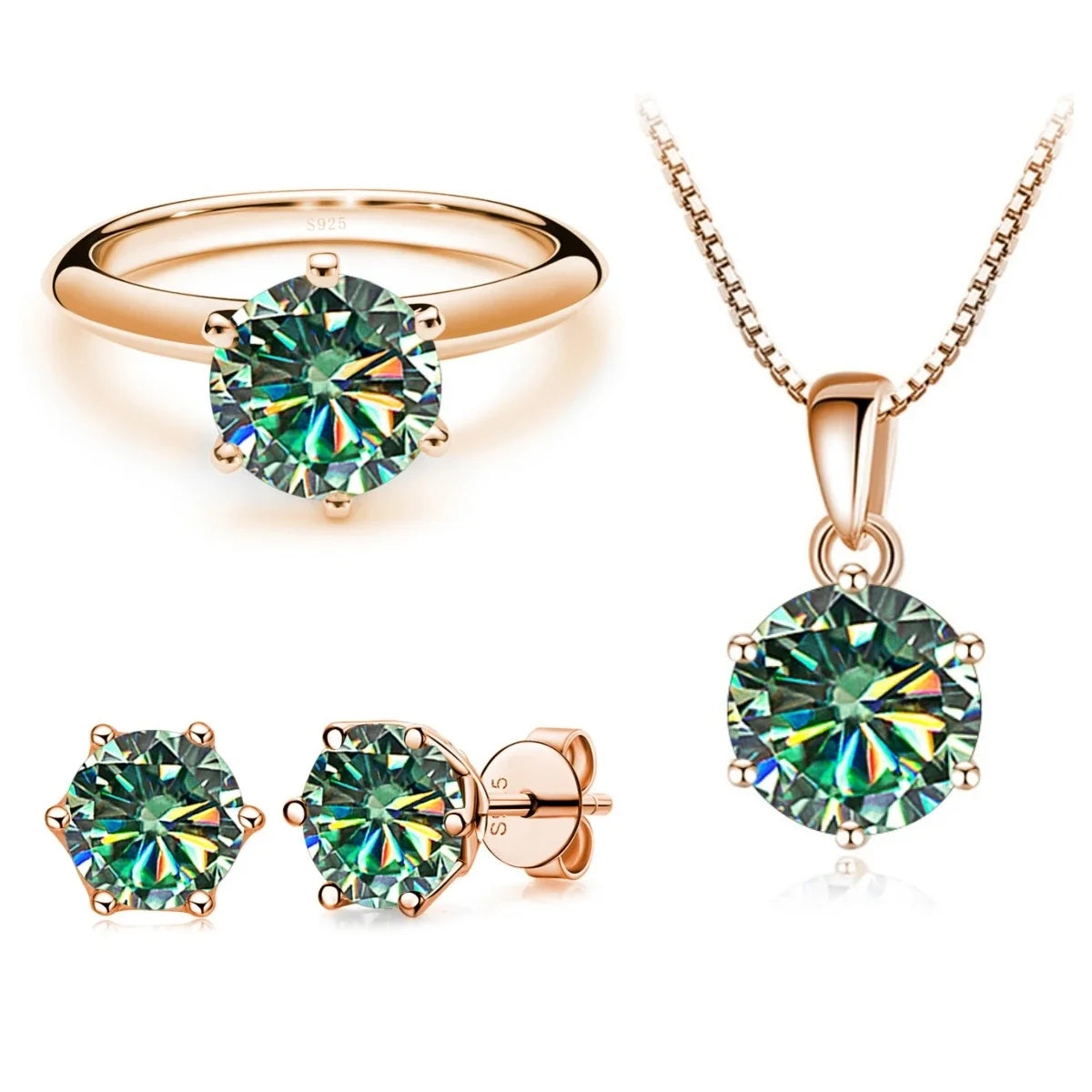 Moissanite  Jewelry Set  for charm lady Rose Gold Plated with total 4 carat mossanite silver 925 jewerly set gift classic design