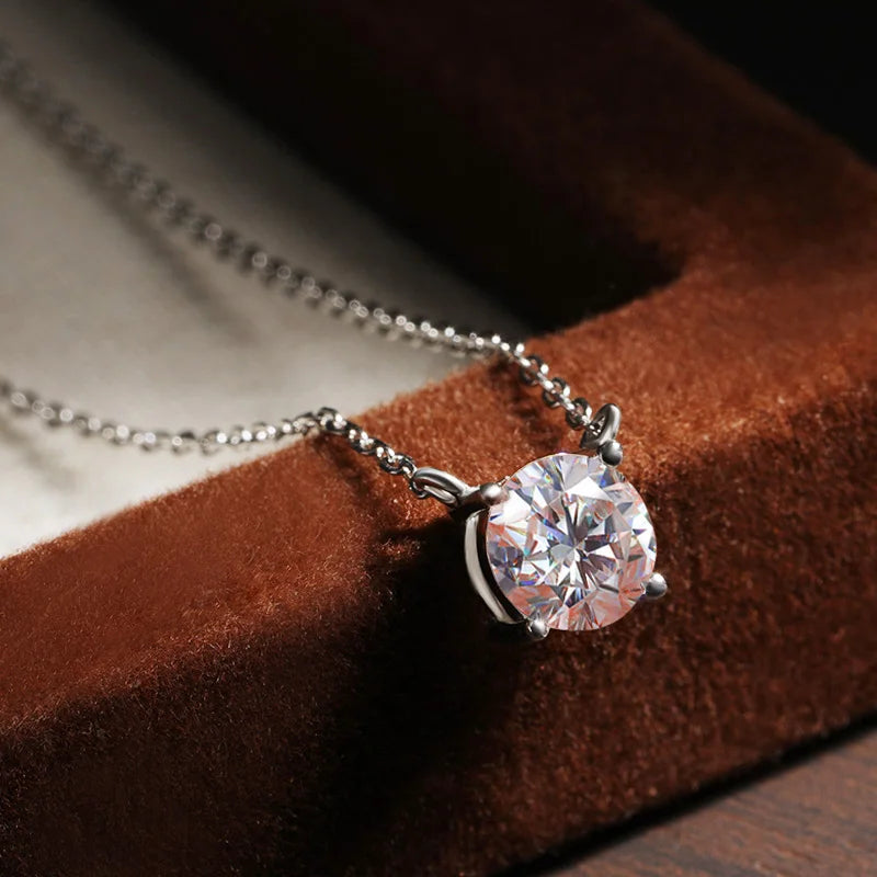 Moissanite Necklace 1-2ct D Color Solitaire Pandent GRA Certified Lab Diamond 925 Sterling Silver Plated 18k Necklaces for Women
