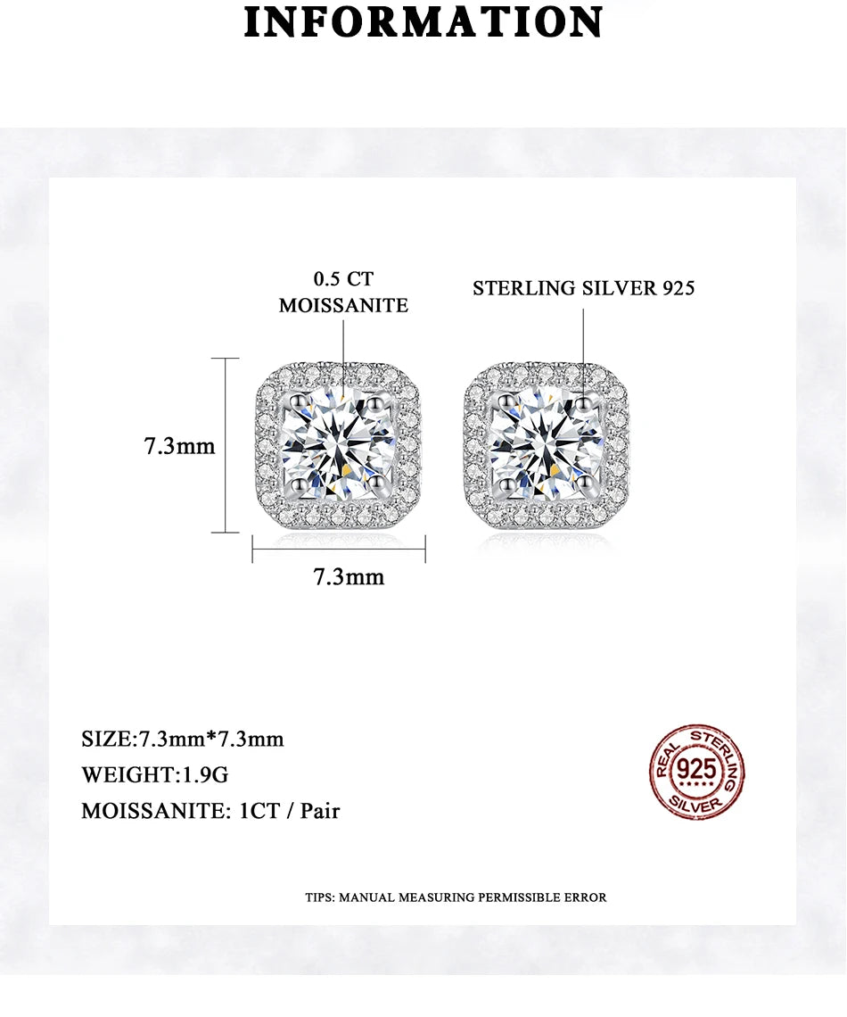 Moissanite Diamond Unusual Square Halo Stud Earrings For Women Certified 925 Sterling Silver Trendy Fine Anniversary Jewelry