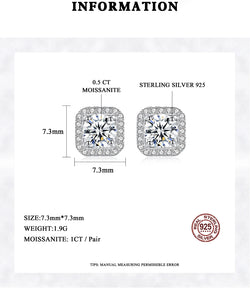 Moissanite Diamond Unusual Square Halo Stud Earrings For Women Certified 925 Sterling Silver Trendy Fine Anniversary Jewelry