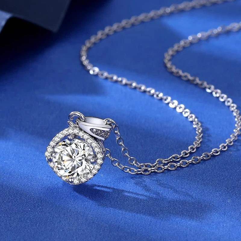 925 Sterling Silver Necklace Pendant 100% Real Moissanite For Women Fashion Clavicle Chain Necklaces Wedding Party Jewelry Gift