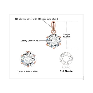 JewelryPalace Moissanite D Color 1ct 1.5ct 2ct 3ct Round 925 Sterling Silver Pendant Necklace for Woman No Chain