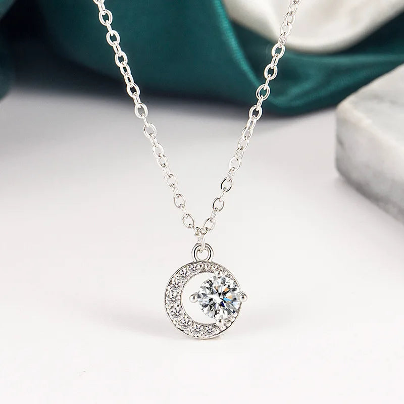 925 Sterling Silver Necklace Pendant 100% Real Moissanite For Women Fashion Clavicle Chain Necklaces Wedding Party Jewelry Gift