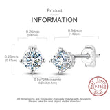 Moissanite Stud Earrings 100% Real 925 Sterling Silver Six Claw Earrings for Women Lady Girls Sparkling Classic Wedding Earring