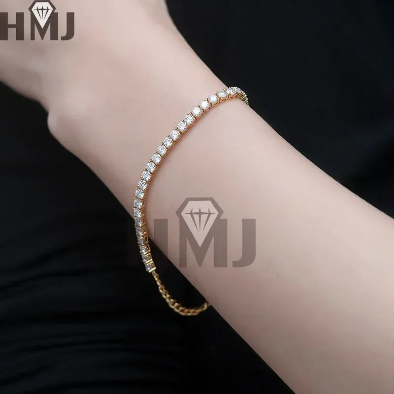 Moissanite Tennis Bracelet Original S925 Sterling Silver Plated 18k Yellow Gold with GRA Bracelets for Women Man