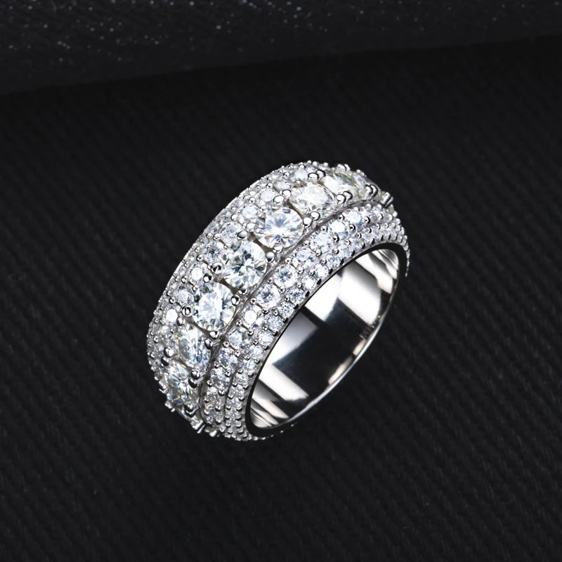 MossanRappr 8.46cttw Moissanite Iced out Diamond Ring 925 Sterling Silver High Quality and Fashion Jewelry for Men's Party Wear