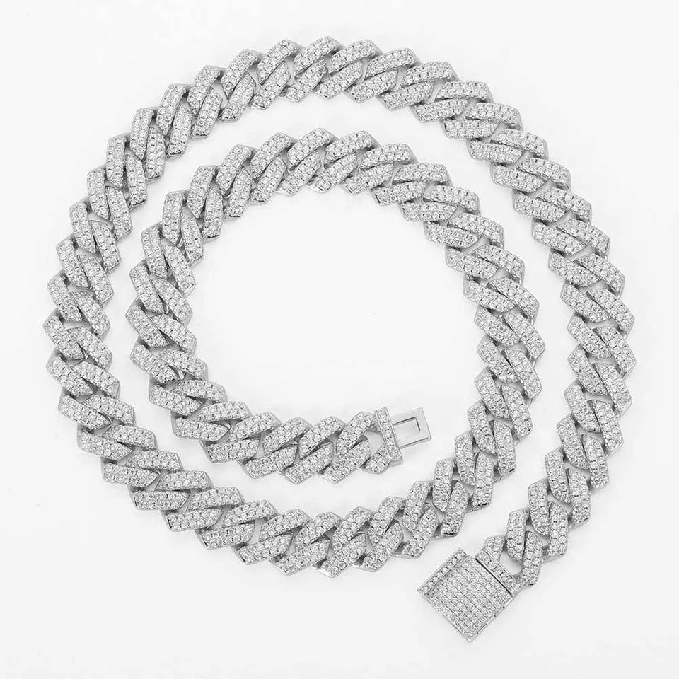 KNOBSPIN D Color Moissanite Cuban Bracelet 925 Sterling Sliver Plated with 18k White Gold Diamond Cuban Link Chain for Women Man