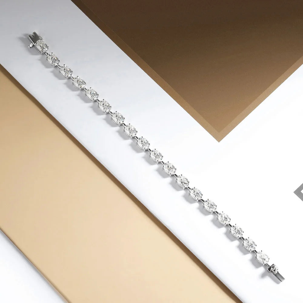 16ct 17ct 18ct Oval D Color Moissanite Tennis Bracelet For Women S925 Sterling Silver Sparkling Bracelet Plated 18K Fine Jewelry
