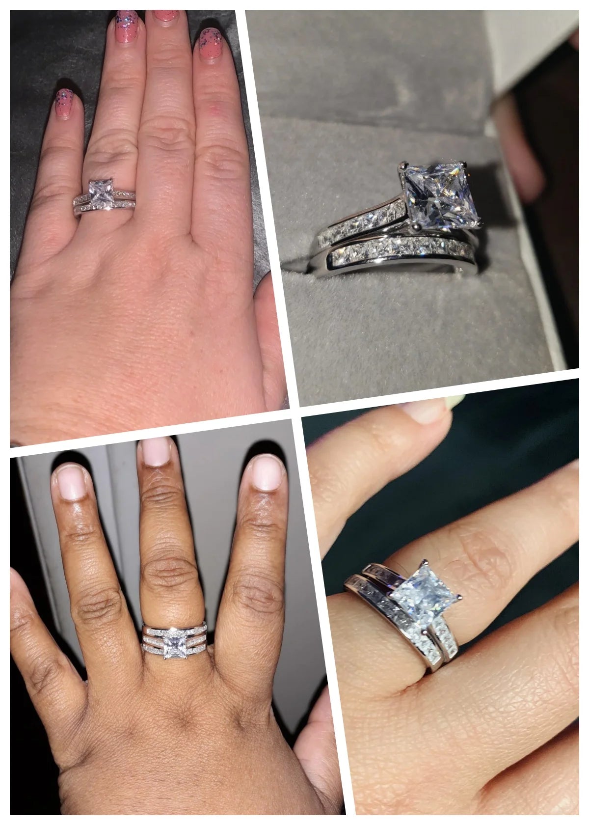 Newshe 2 Pieces Classic Wedding Rings Set for Women 7*7mm Princess Cut AAAAA Zircon 925 Sterling Silver Engagement Ring Jewelry