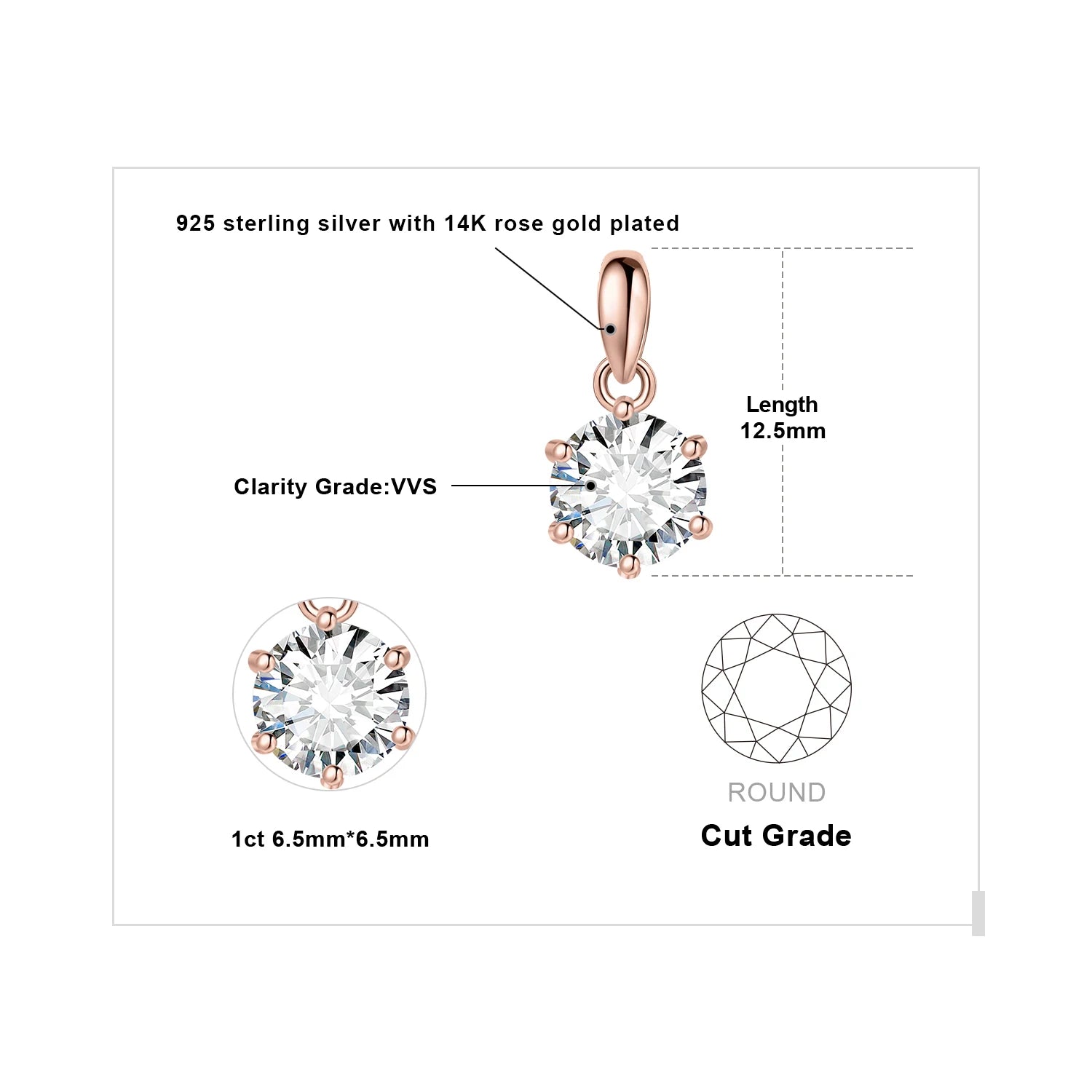 JewelryPalace Moissanite D Color 1ct 1.5ct 2ct 3ct Round 925 Sterling Silver Pendant Necklace for Woman No Chain