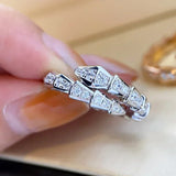M-JAJA Moissanite Snake Bracelets Diamond Snake Wedding Ring for Women Adjustable 925 Sterling Silver Bangle Luxury Jewelry Set