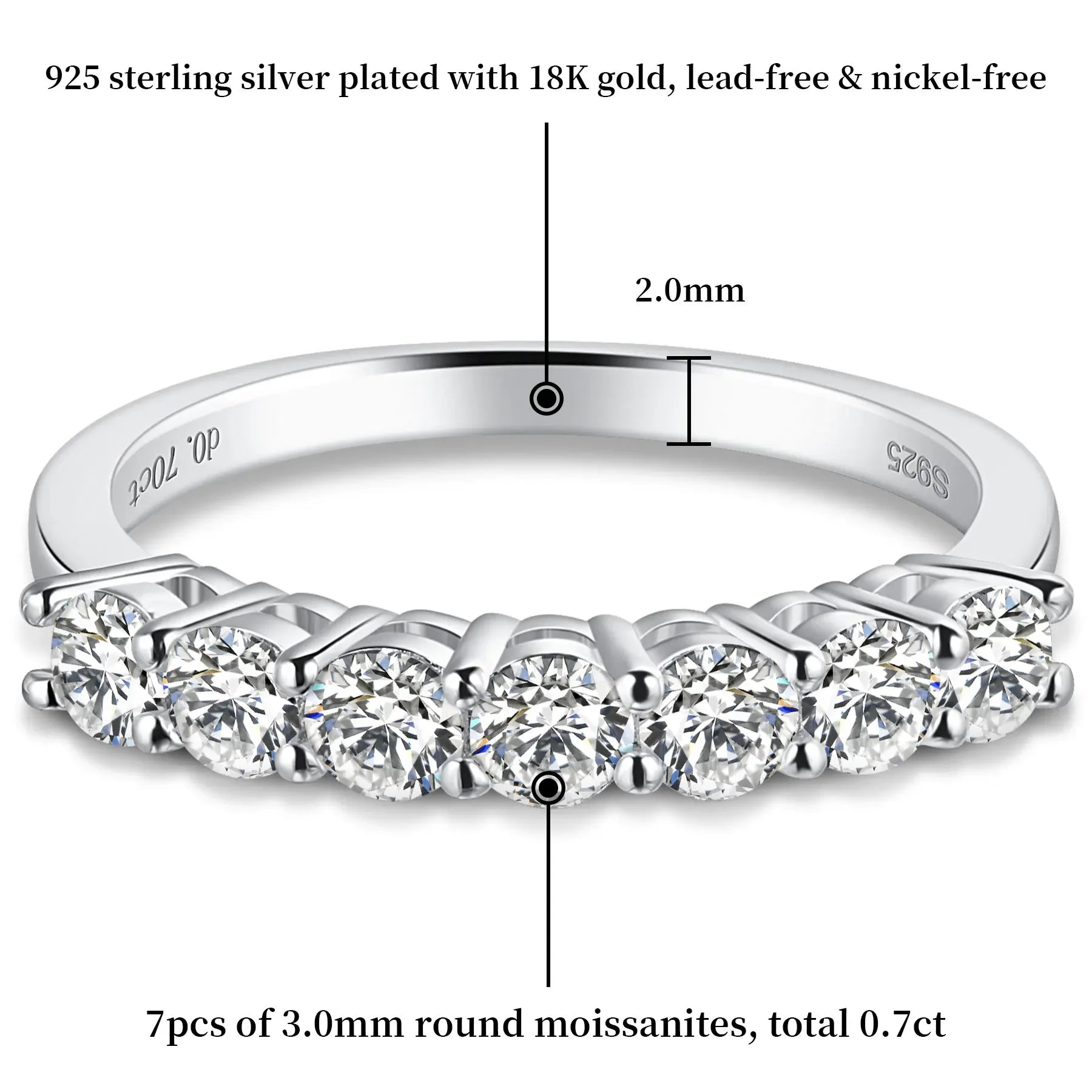 Moissanite Ring for Women Half Eternity Wedding Band Original 925 Sterling Silver 0.7ct D Color VVS1 Lab Diamond Fine Jewelry