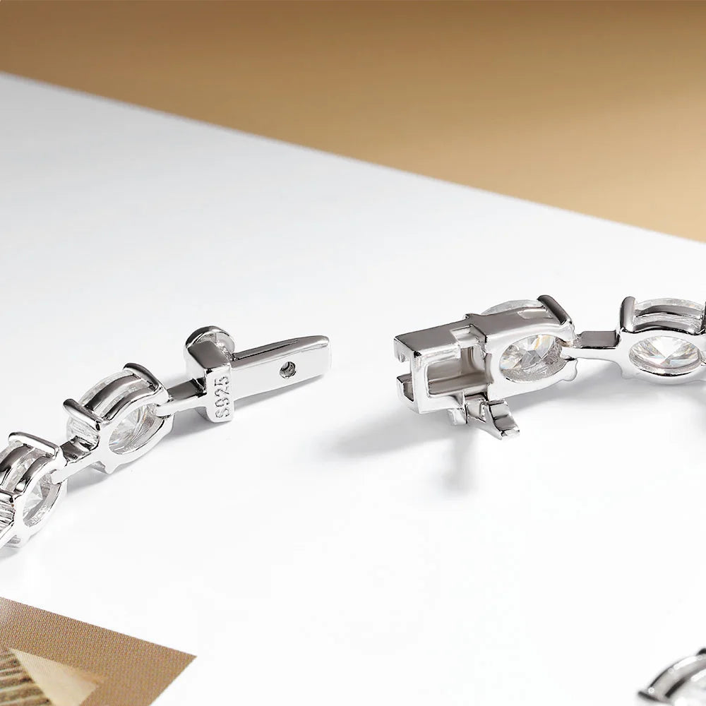 16ct 17ct 18ct Oval D Color Moissanite Tennis Bracelet For Women S925 Sterling Silver Sparkling Bracelet Plated 18K Fine Jewelry