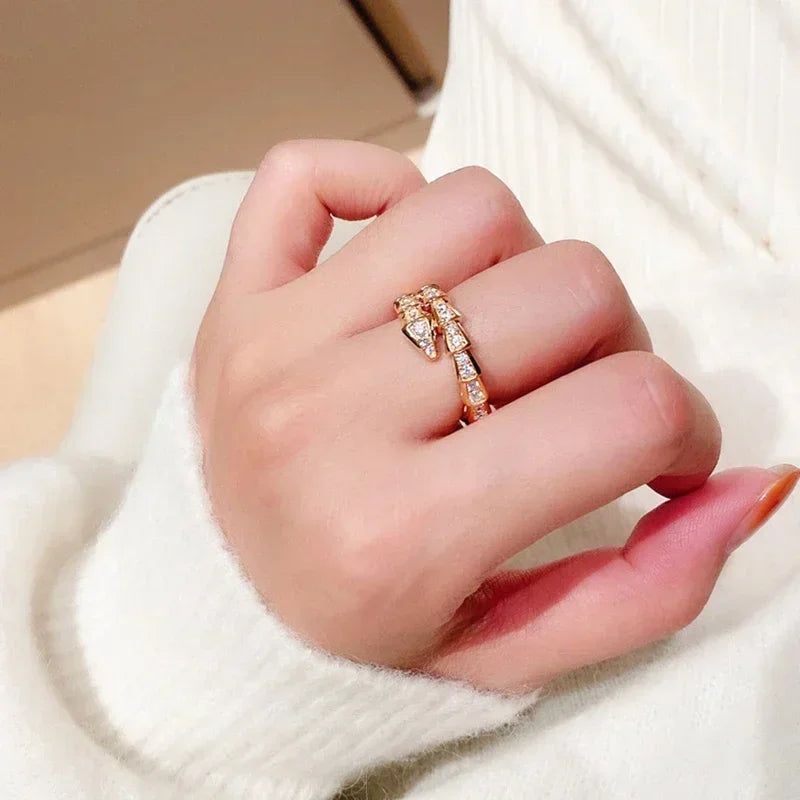 M-JAJA Moissanite Snake Bracelets Diamond Snake Wedding Ring for Women Adjustable 925 Sterling Silver Bangle Luxury Jewelry Set