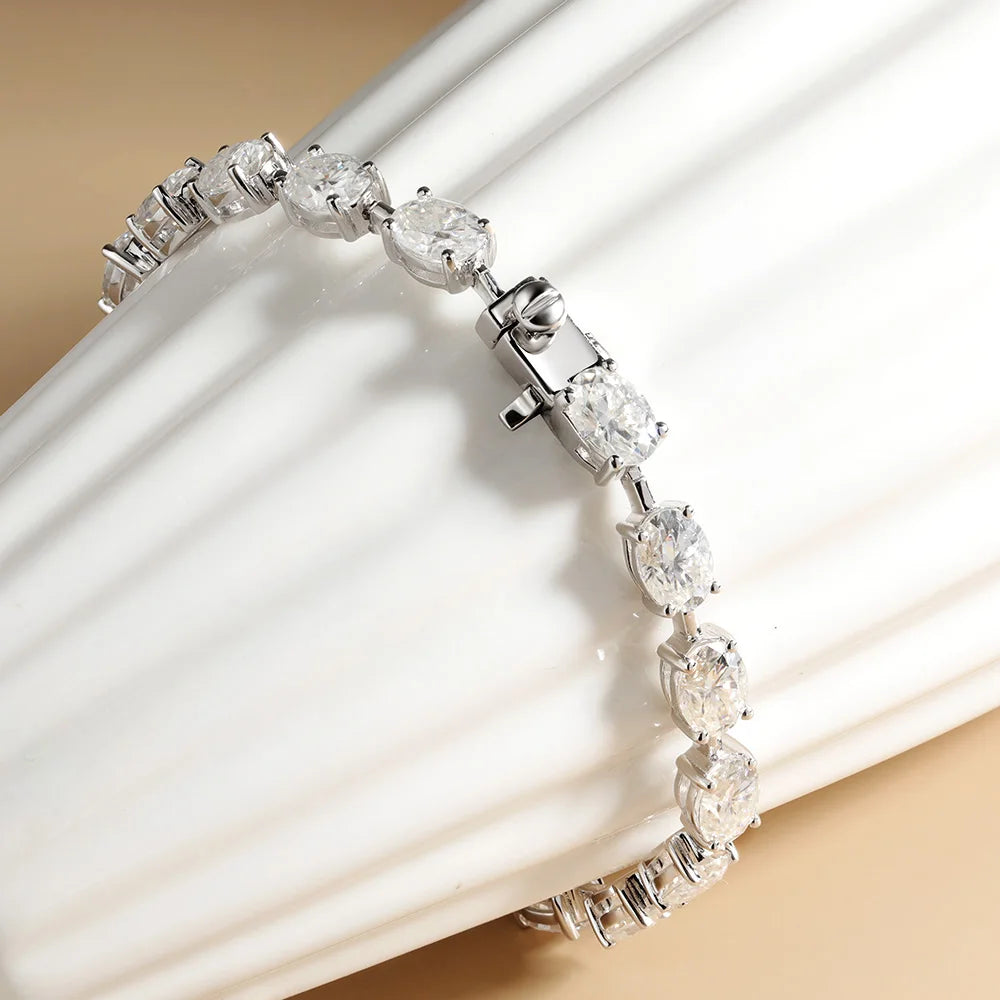 16ct 17ct 18ct Oval D Color Moissanite Tennis Bracelet For Women S925 Sterling Silver Sparkling Bracelet Plated 18K Fine Jewelry