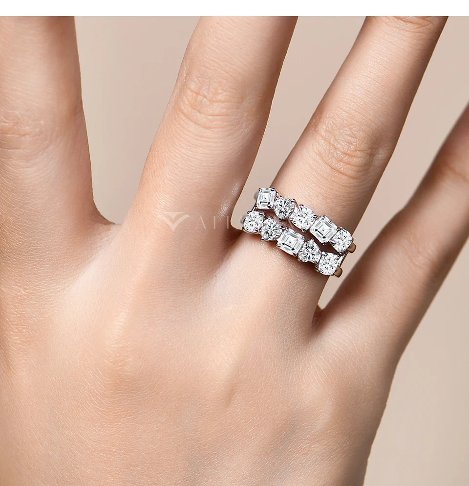 CHARMING Luxury 3.2 CT Sparkling S925 Silver Moissanite Diamond Ring for Women Engagement Wedding Fine Jewelry Anniversary Gift