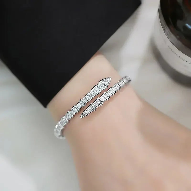 M-JAJA Moissanite Snake Bracelets Diamond Snake Wedding Ring for Women Adjustable 925 Sterling Silver Bangle Luxury Jewelry Set