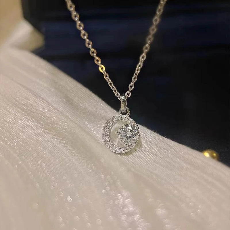 925 Sterling Silver Necklace Pendant 100% Real Moissanite For Women Fashion Clavicle Chain Necklaces Wedding Party Jewelry Gift