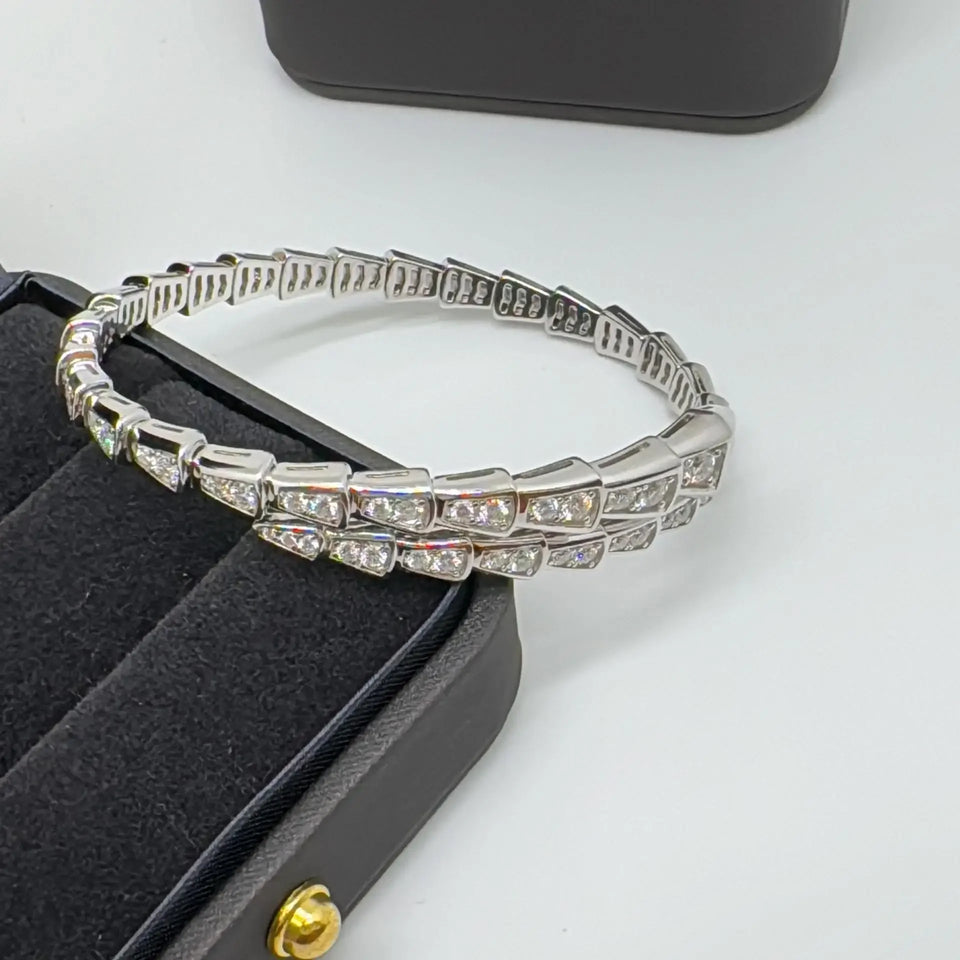 M-JAJA Moissanite Snake Bracelets Diamond Snake Wedding Ring for Women Adjustable 925 Sterling Silver Bangle Luxury Jewelry Set
