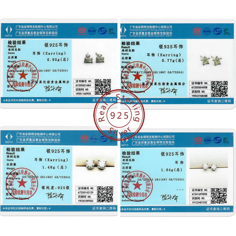 Moissanite Stud Earrings 100% Real 925 Sterling Silver Six Claw Earrings for Women Lady Girls Sparkling Classic Wedding Earring