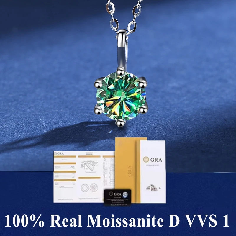 100% Real Moissanite Pendant Necklace D Color 1 Carat GRA Certificate for Women Wedding Bridal S925 Sterling Silver Fine Jewelry