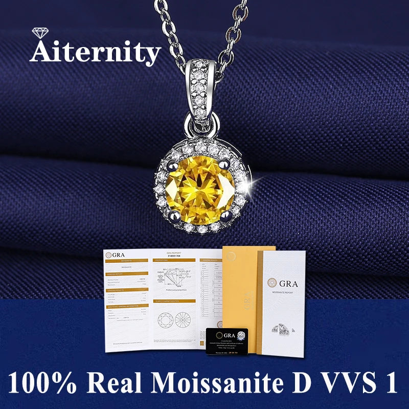925 Sterling Silver Necklace Pendant 100% Real Moissanite For Women Fashion Clavicle Chain Necklaces Wedding Party Jewelry Gift