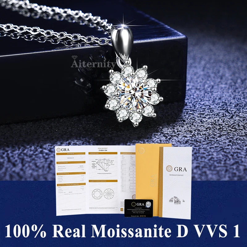 925 Sterling Silver Necklace Pendant 100% Real Moissanite For Women Fashion Clavicle Chain Necklaces Wedding Party Jewelry Gift