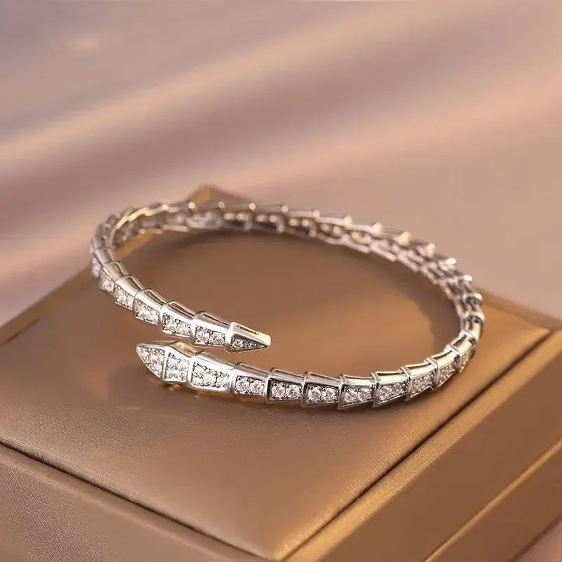 M-JAJA Moissanite Snake Bracelets Diamond Snake Wedding Ring for Women Adjustable 925 Sterling Silver Bangle Luxury Jewelry Set