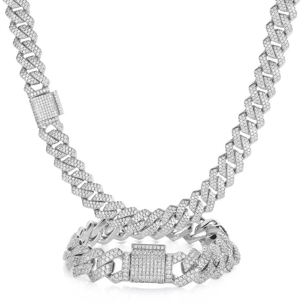 KNOBSPIN D Color Moissanite Cuban Bracelet 925 Sterling Sliver Plated with 18k White Gold Diamond Cuban Link Chain for Women Man