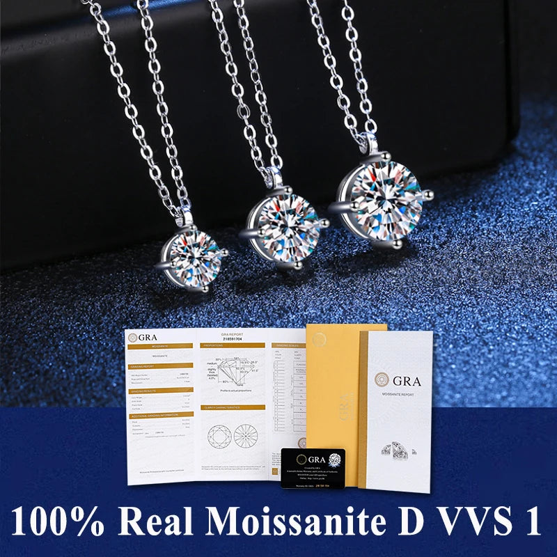 100% Real Moissanite Pendant Necklace D Color 1 Carat GRA Certificate for Women Wedding Bridal S925 Sterling Silver Fine Jewelry