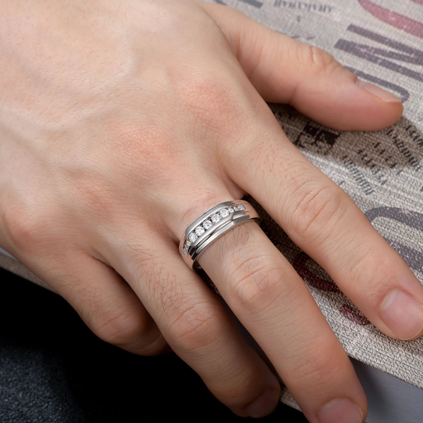 Newshe Full Moissanite Wedding Band for Men 925 Sterling Silver Engagement Rings Pave Round Eternity Promise Ring Size 7-13