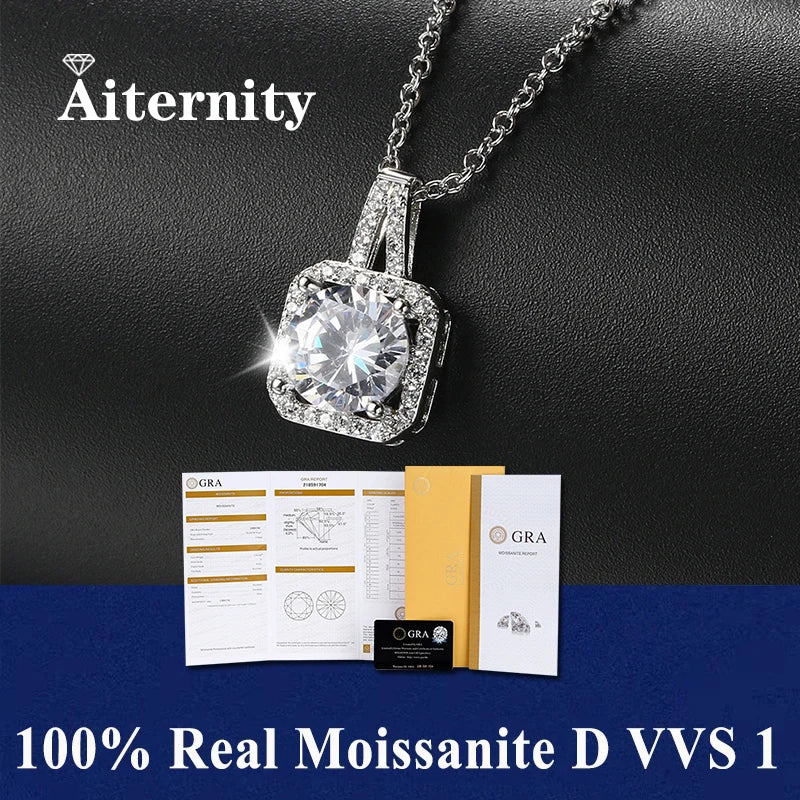 925 Sterling Silver Necklace Pendant 100% Real Moissanite For Women Fashion Clavicle Chain Necklaces Wedding Party Jewelry Gift