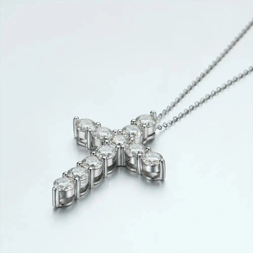 Full Moissanite Cross Pendant Necklace Original 925 Sterling Sliver Chain Plated 18k White Gold Fine Necklace for Women Jewelry