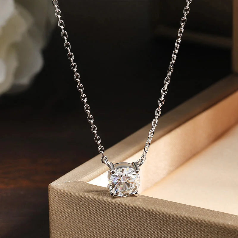 Moissanite Necklace 1-2ct D Color Solitaire Pandent GRA Certified Lab Diamond 925 Sterling Silver Plated 18k Necklaces for Women