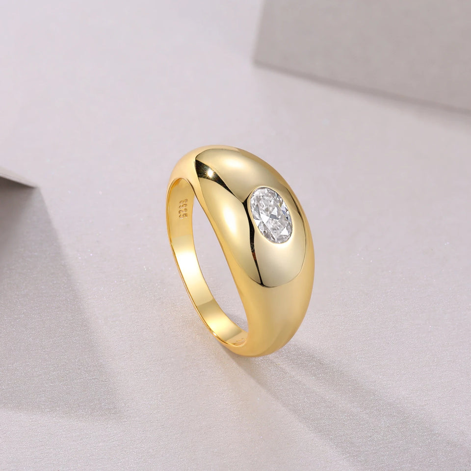 JIUZUAN Christmas Gift Moissanite Ring, 18K Gold Plated S925 Silver, Unique Oval Design, Hypoallergenic Jewelry for Women